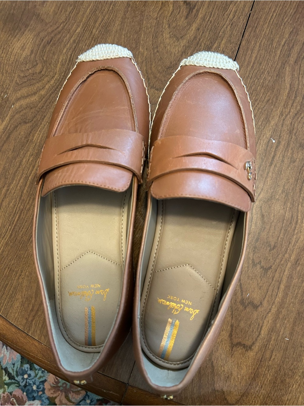 Sam Edelman Cognac Brown Leather Penny Loafers with Cream Toe Accent